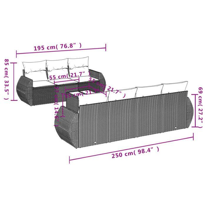 VidaXL Salon de Jardin avec Coussins 8 pcs, Canapés de Terrasse, Ensemble de Meubles de Patio, Mobilier d'Extérieur, Beige 3253466