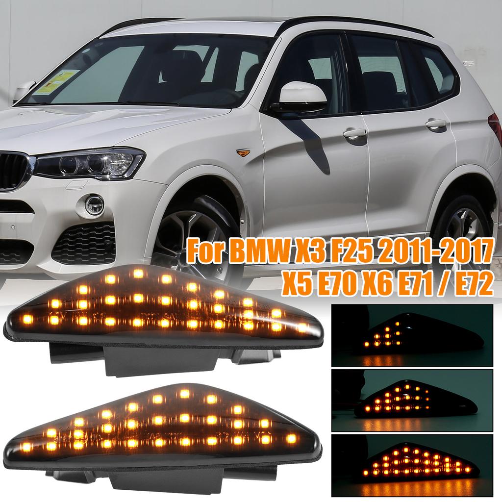 2Pcs LED Side Marker Light For X3 F25 2011-2017 Waterproof Car Dynamic Amber Turn Signal Indicator Light Sequential LED Lamp