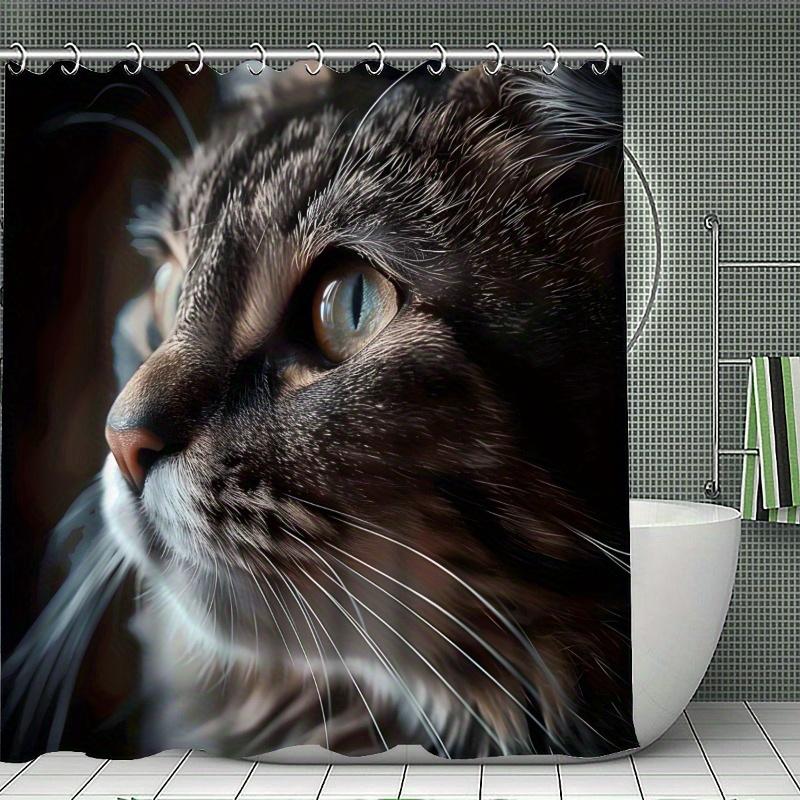 1/4pcs Cute Black Cat Waterproof Shower Curtain Set Decorative Bathroom Set Non-Slip Carpet Toilet Cover Bath Mat And 12 Hooks
