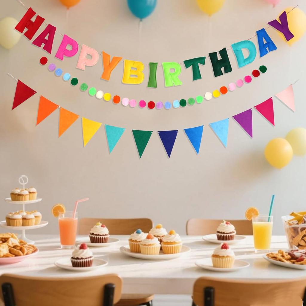 Pre-Strung Happy Birthday Banner Rainbow Happy Birthday Felt Garland Felt Pennant Flag Rainbow Party Decorations Personalized Holiday Sign for