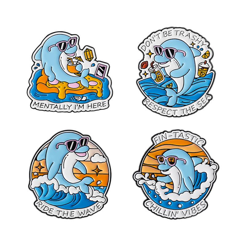 Mentally I'm Here Enamel Pins Funny Quote Ride The Wave Tropical Dolphin Beach Brooches Lapel Badge Jewelry Gifts for Friends