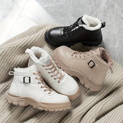Women'S Winter Warm Lace-Up Ankle Boots with Plush Lining  Casual Platform Heel Thick Rubber Sole, Lightweight & Warm Winter Casual Boots