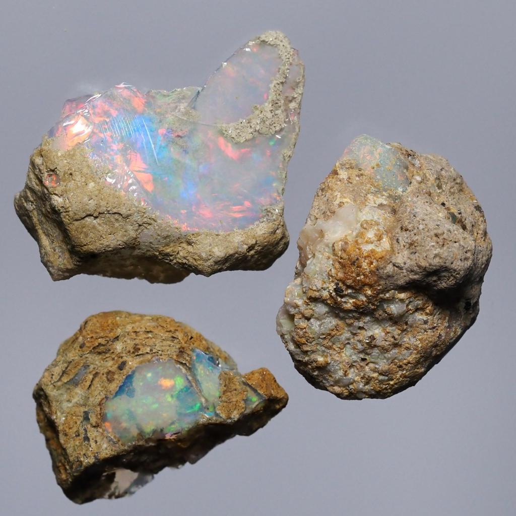 Stone Natural Mineral Precious Opal Ethiopia Gemstone Rough of a 3 Piece Set [N2 Natural] - (30011 "One Kind" [Total Approx. 22ct])