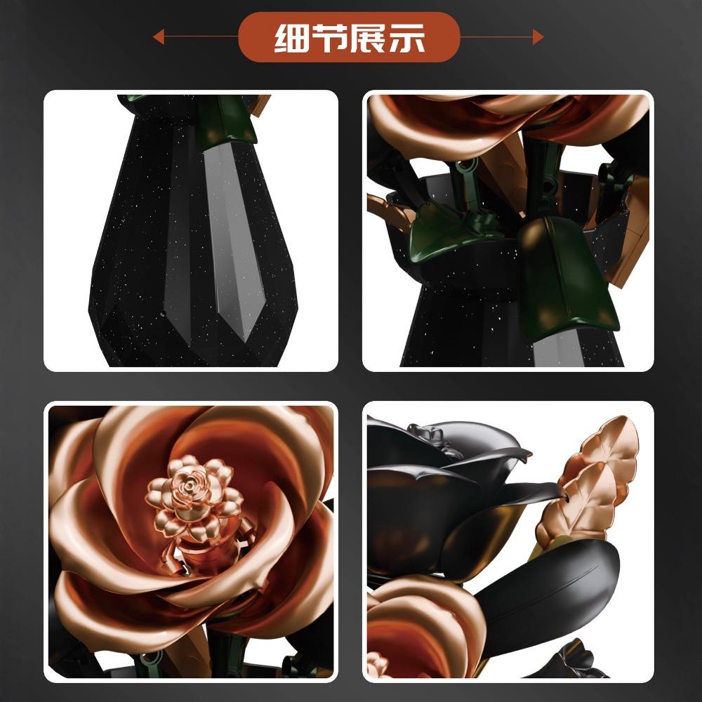 Non-Toxic 255Pcs City Romantic Preserved Flower Building Blocks Moc Desktop Decorations Black White Roses Model Bricks Kids Toys Children Gift
