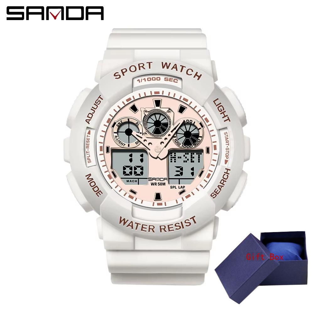New Sanda Top Brand Men Outdoor Sports Electronic Lady Military Watches Ms Waterproof Alarm Dual Display Wristwatch Relogio