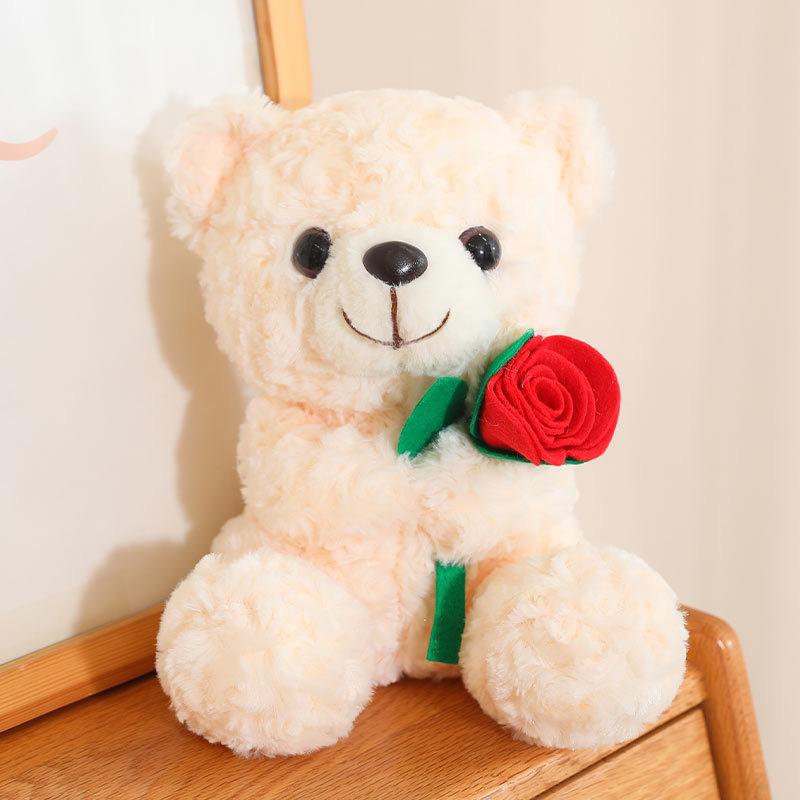 Chinese Valentine's Day, Hugging Roses, Bear Plush Toys, Wearing Christmas Hat, Teddy Bear Doll Birthday Gift