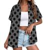 Women's Casual Loose Fit Short Sleeve Button Down Shirt Polka Dot Print Collared Blouse Lightweight Summer Top