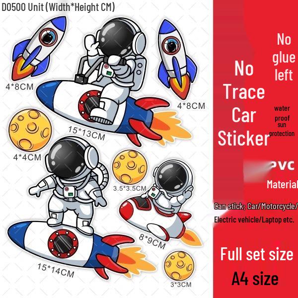 Astronaut Waterproof Scooter Stickers - Creative Scratch Cover for Yadea Aima Tai Ling Electric Battery Vehicles