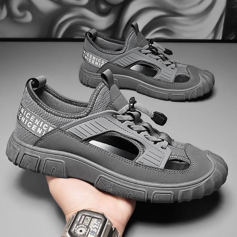 Baotou sandals men's summer new leather mesh casual beach shoes mesh breathable soft bottom hole shoes men