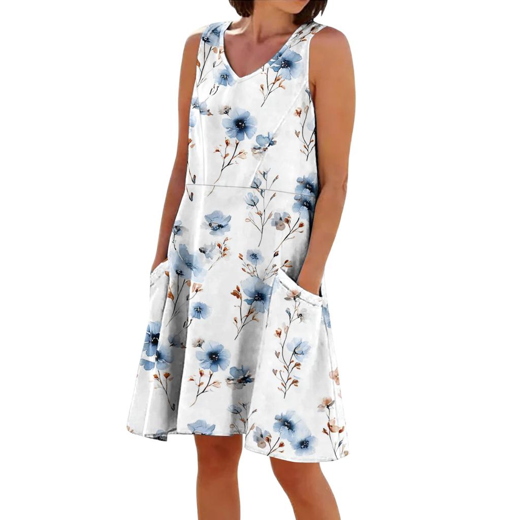 Summer Dresses for Women 2026 Casual Floral Dress Sleeveless Midi Dresses for Women Graduation Dress Suitable for Women
