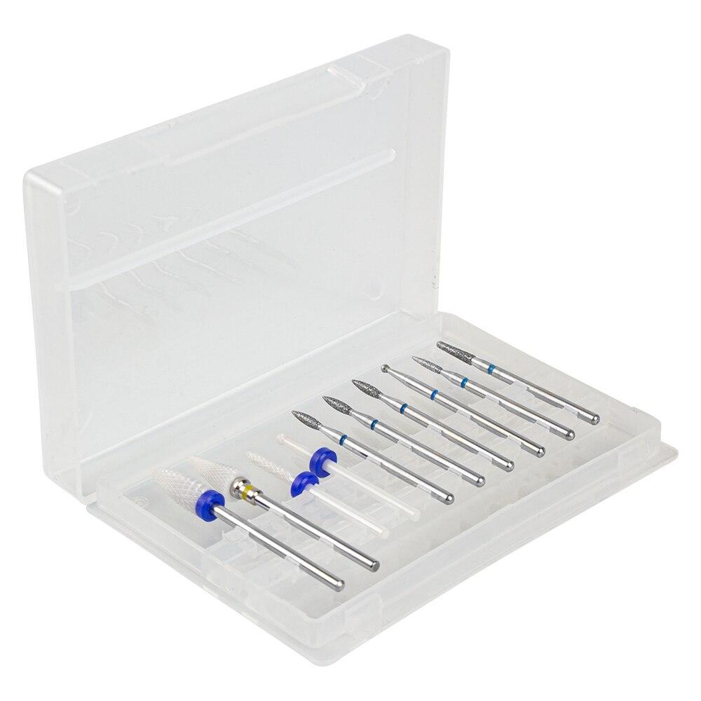 Sada 10ks fréz na manikúru Keramické vrtáky na nehty Čistič kartáč Diamantový mlýnek Příslušenství pro odstranění gelového laku