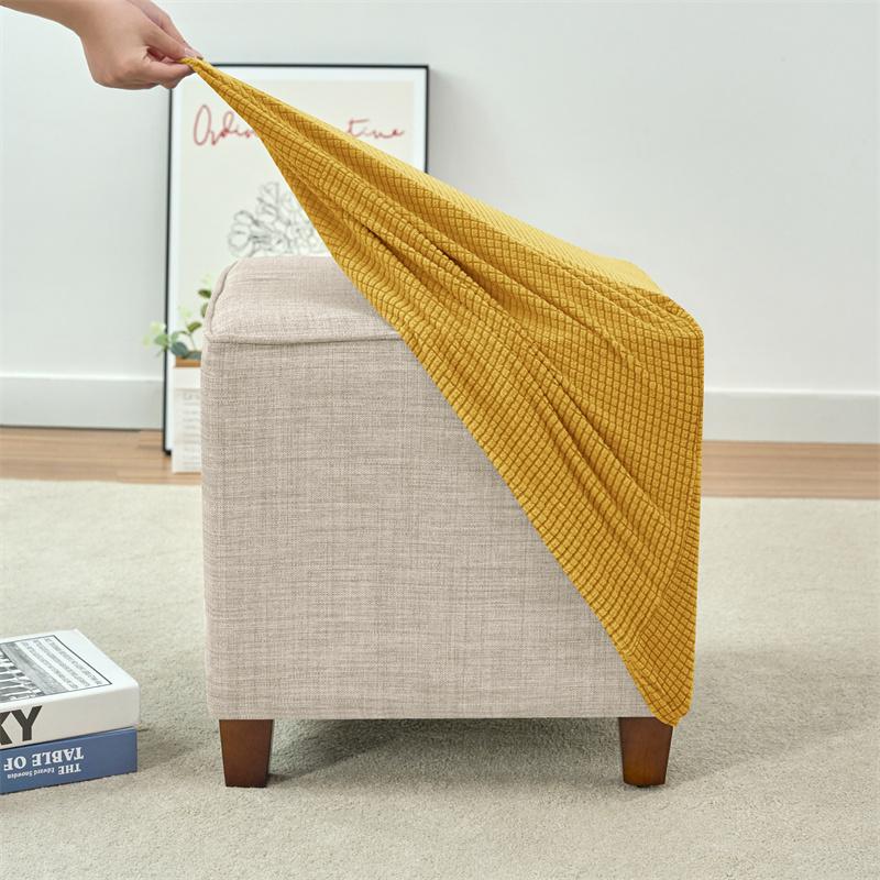 Color Footstool Covers Polar Fleece Stretch Footrest Slipcovers Non-Slip Dustproof Pouf Protectors For Living Room 2Pcs Solid