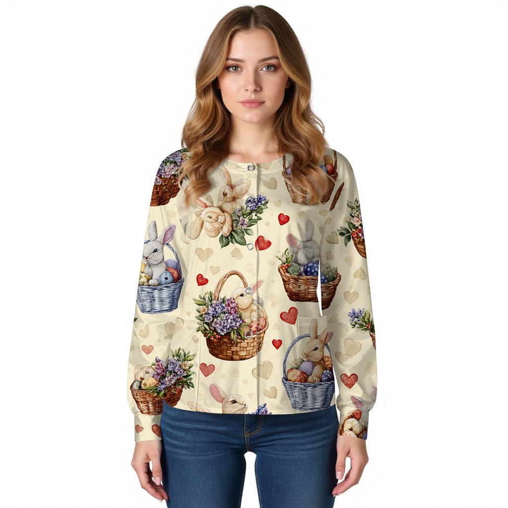 Damen Lässig Langärmlig Einreihig Bedruckt Schutzkleidung Cardigan Top