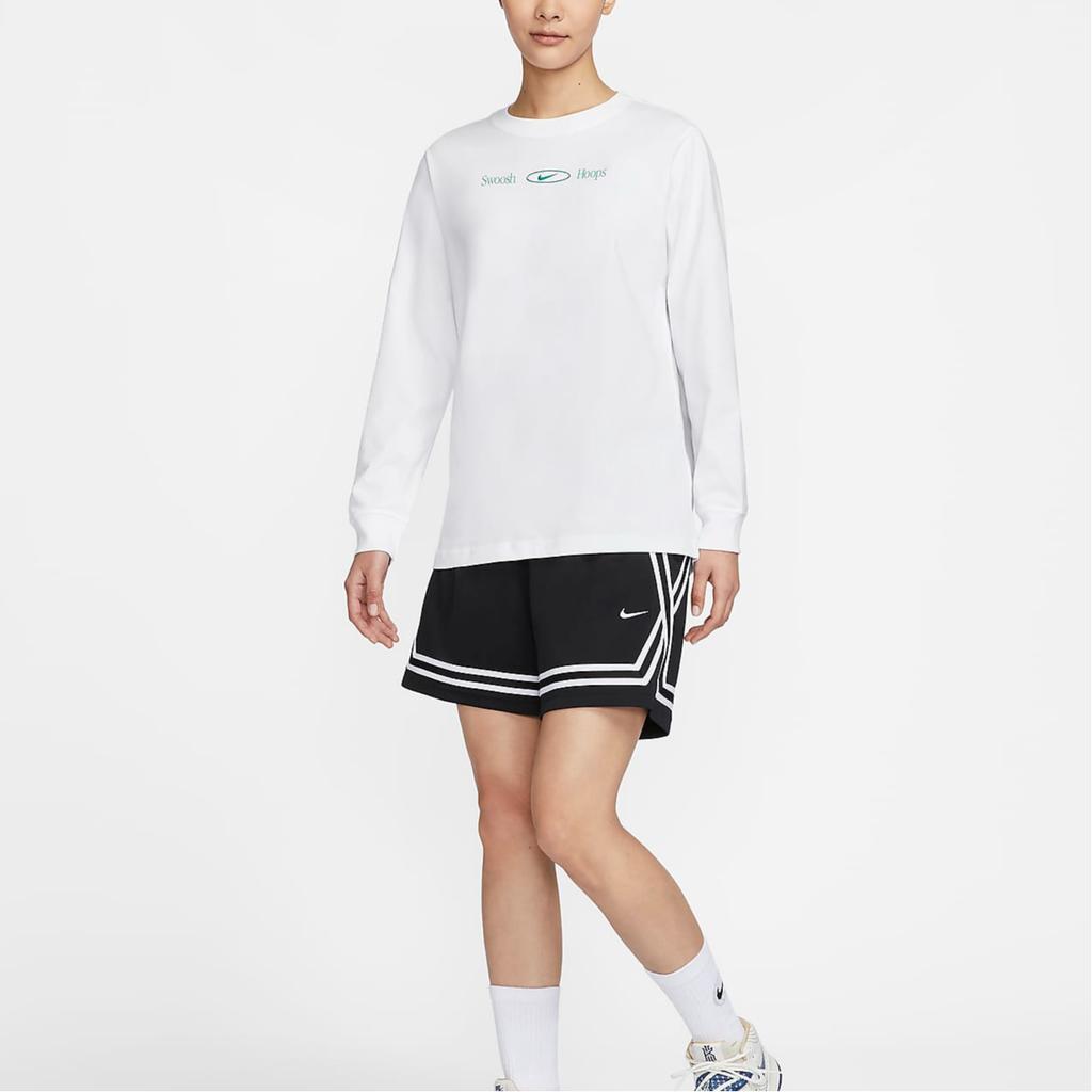 Nike Sportswear Printed Loose Fit Crew Neck Long Sleeve T-Shirt Women Tops White FZ3489-100