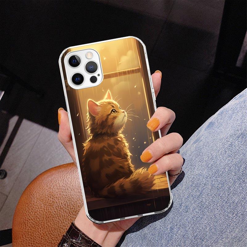 

Anime Cat Rain Animal Phone Case For iPhone 17 Air 16 Pro Max 16E 15 + 14 Plus 11 12 13 Mini 7 8 SE Gift Print Cover Fundas 17 A iPhone 17