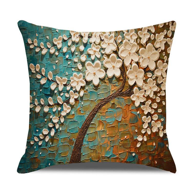 Nordic Home Furnishings Oil Painting Tree Pillow Cover Cartoon Pillow Linen Sofa Cushion Cover New Home Furnishing