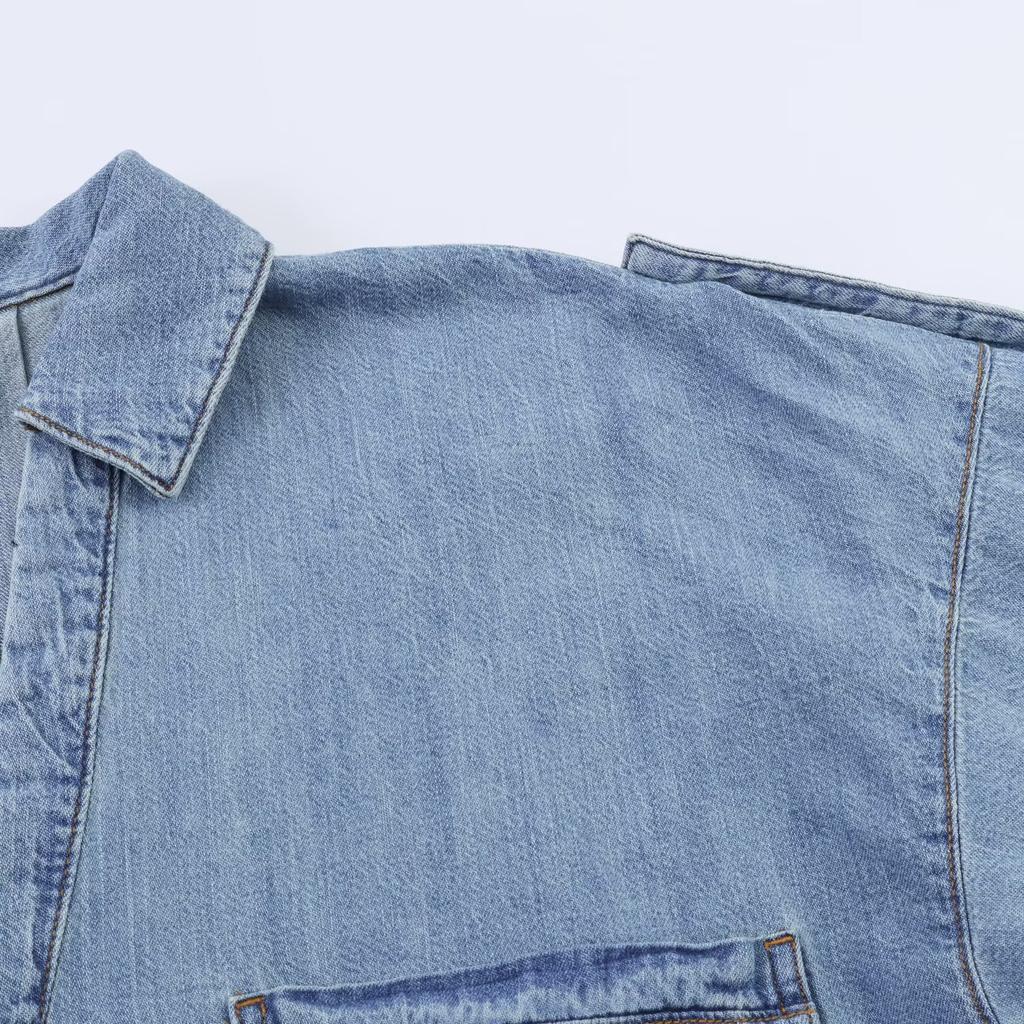 European and American Style, New Women's Clothing, Foreign Style, Fashionable and Fashionable Wide-sleeved Denim Shirt 7147021