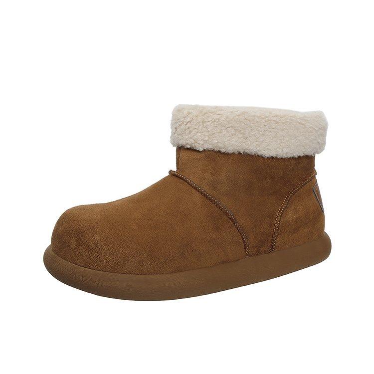 

Уродливо-милые с большой головой женские зимние ботинки-дутики 2025 новые маленькие картофелины пушистые короткие ботинки на толстой подошве с набивным утолщенным хлопком 40 верблюд