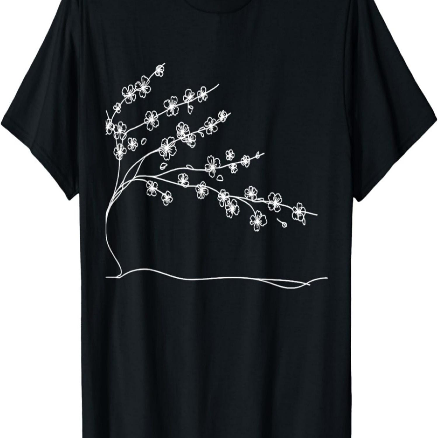 

One Line Art Drawing Cherry Blossoms T-Shirt(2) S чёрный