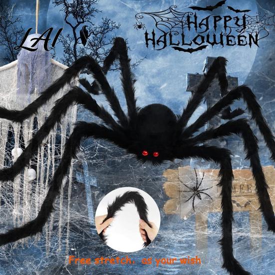 Scary Halloween Decor Realistic Spider Decoration Large Fake Furry with Red Soft Stuffed Eyes for Outdoor Indoor Yard Home Party Haunted House Plush
