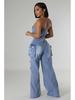 European & American Casual Strapless Slim-Fit Denim Jumpsuit for Women