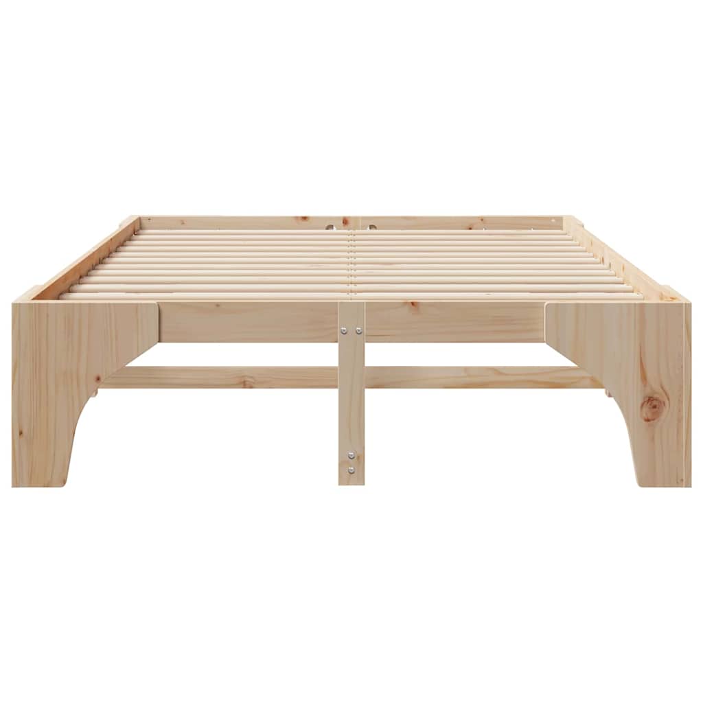 Brown Bed Frame 140 x 200 cm Solid Pine Wood