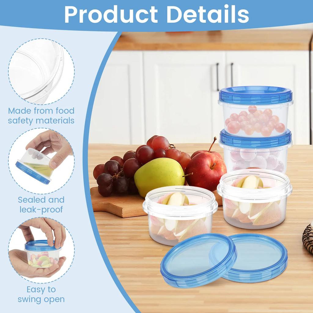 10Pcs Freezer Storage Container Plastic Small Food Container Stackable Travel Bottle Soup Bowl with Sealing Lid for Refrigerator