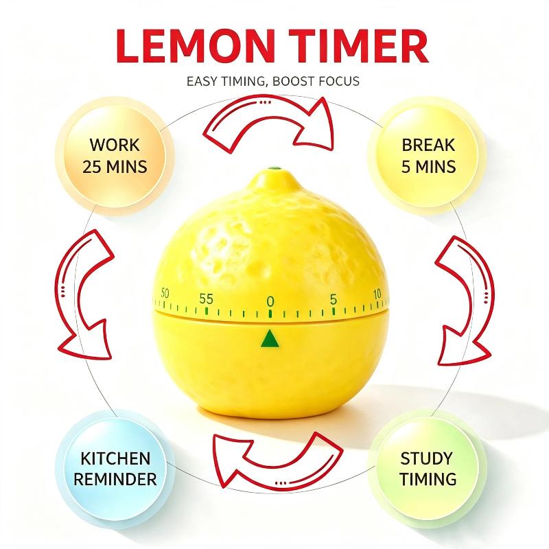 Fruit-Shaped Mechanical Countdown Alarm Clock Non-Slip Base Portable Design for Kitchen Cooking Student Study Timing
