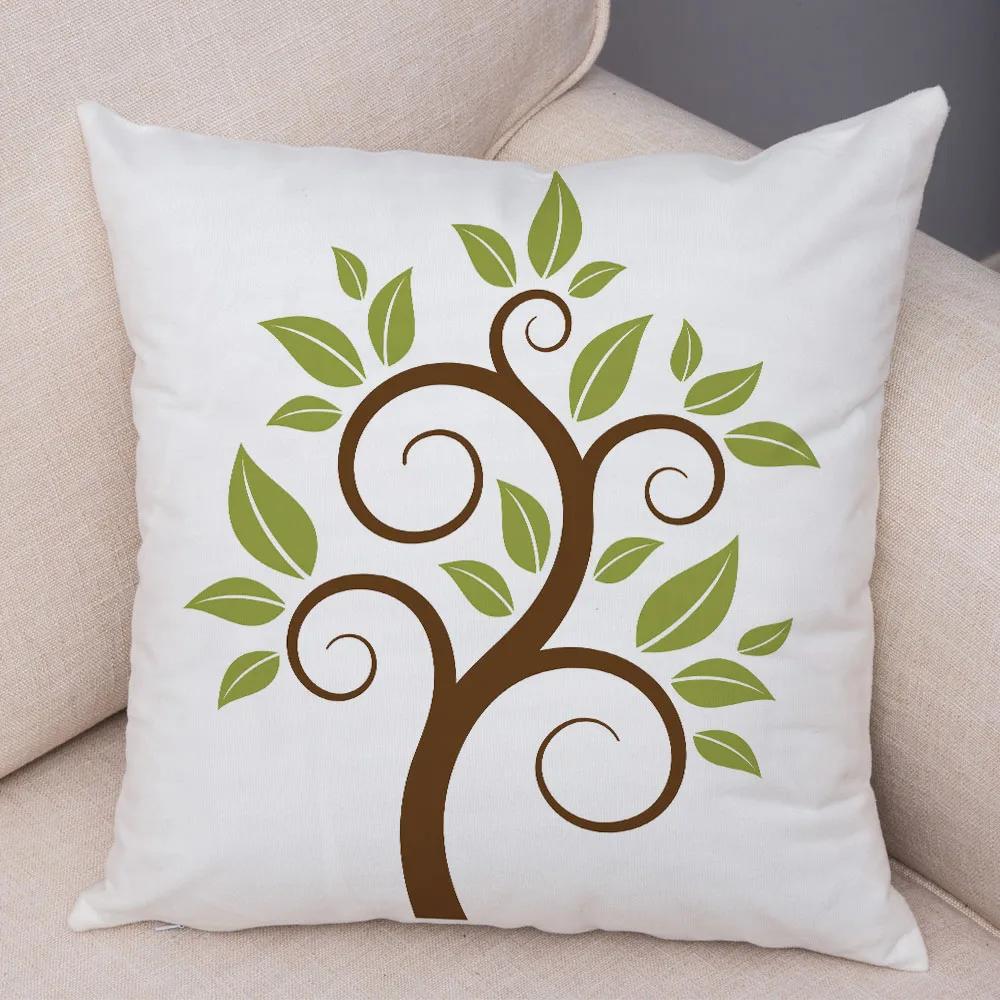 Nordic Style Green Leaf Cushion Cover Decor Cartoon Tree Print Pillow Case for Sofa Home Car 45x45cm Soft Plush Pillowcase