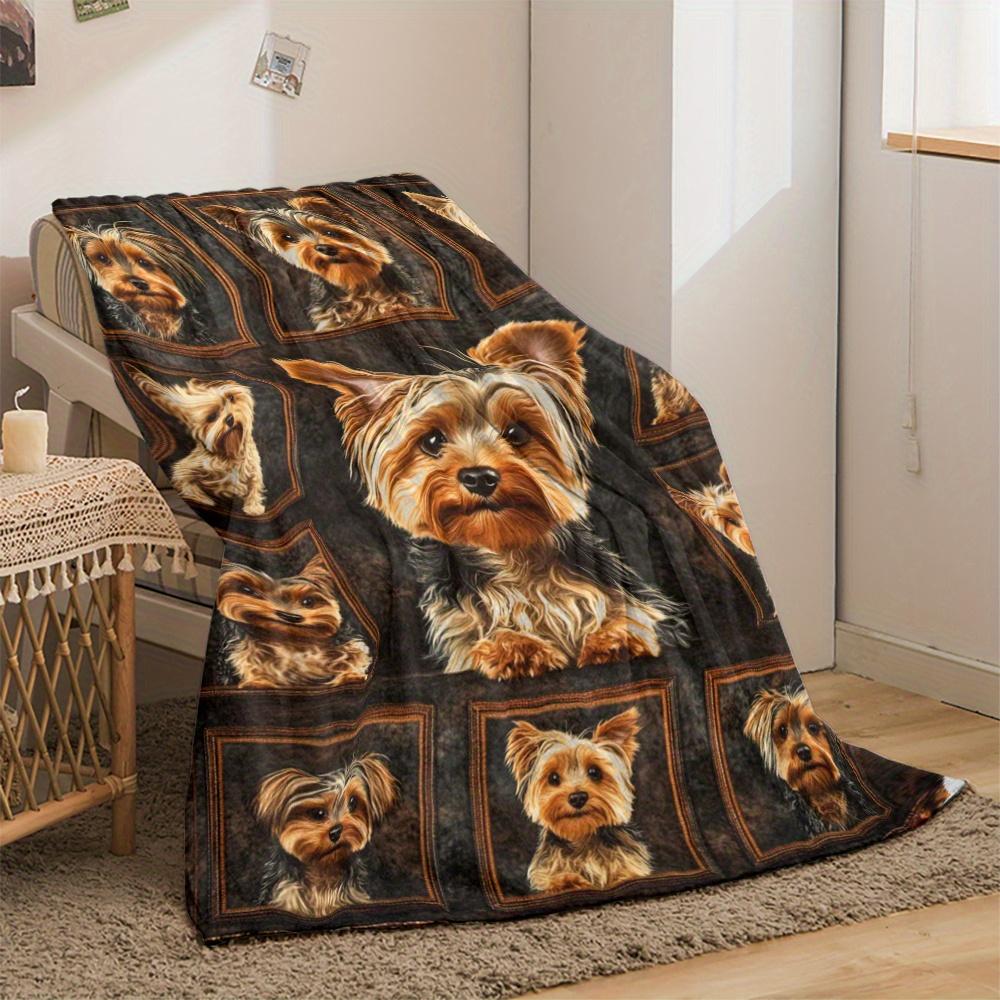 Adorable Yorkie Dog Face Throw Blanket, Cute Pet Animal Design, Cozy Flannel Cover, Dog Lover Gift 75X95CM