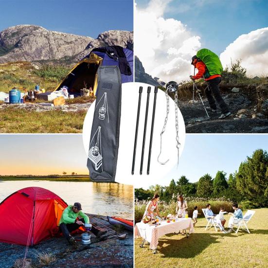 Camping Tripod Cooking Trivet Set with Adjustable Hanging Chain Duty Aluminum Alloy Pot Bracket with Portable Storage Bag Rust-Proof Stand