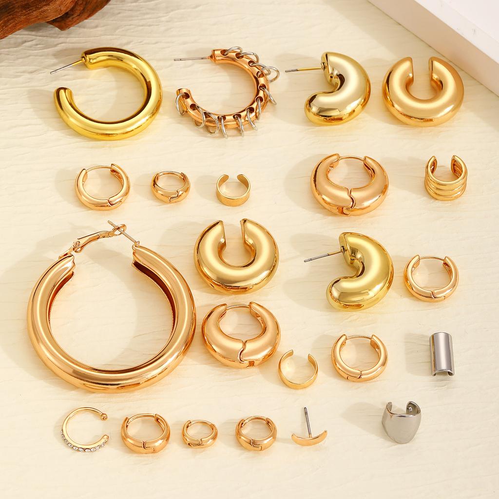 Earrings women's 2026 simple ins exaggerated earrings set jewelry retro high-end personality round ring ear buckle