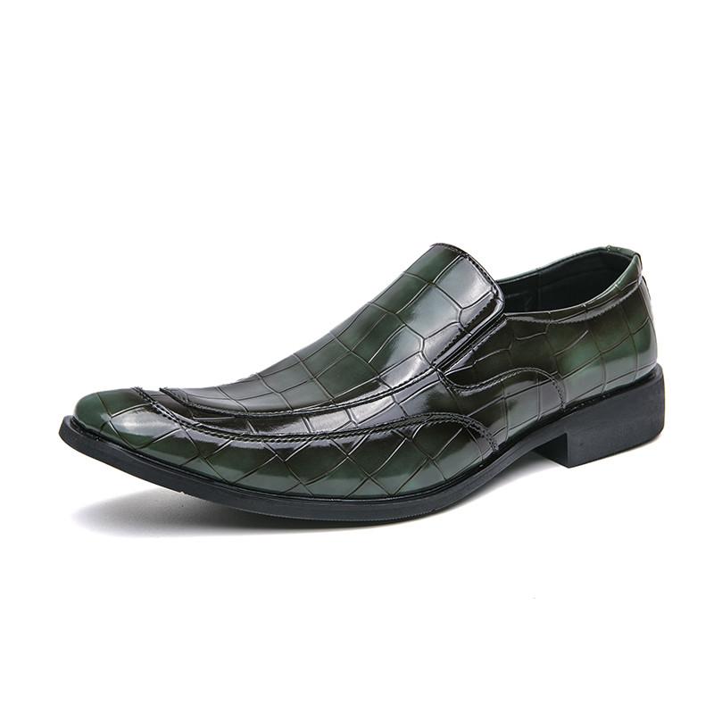 Fashion British Style Men Oxfords Fashion Green Plaid Leather Shoes For Men Dress Shoes Business Men's Formal Shoes Social Masculino