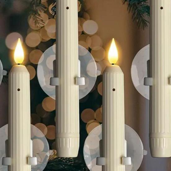 Flameless Window Candles with Sensor Dusk To Dawn Roman Column LED Conical Candles Battery Operated LED Taper Lights Suction Cups Christmas Decor