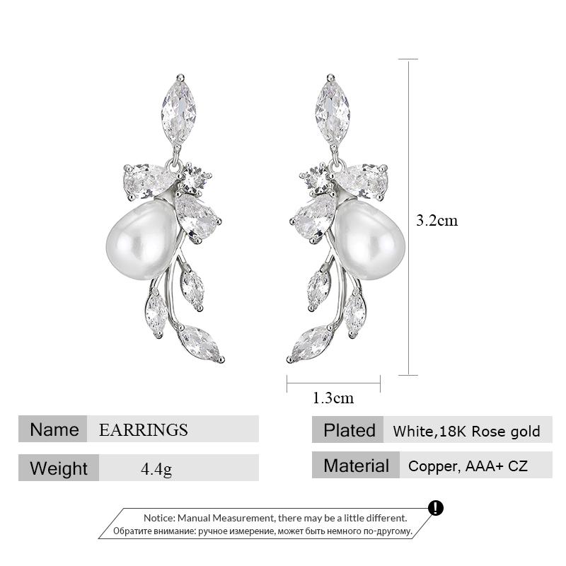 ZAKOL Elegant Luxury Water Drop Cubic Zirconia Leaf Dangle Earrings for Women Fashion AAA CZ Bridal Wedding Jewelry EP5154