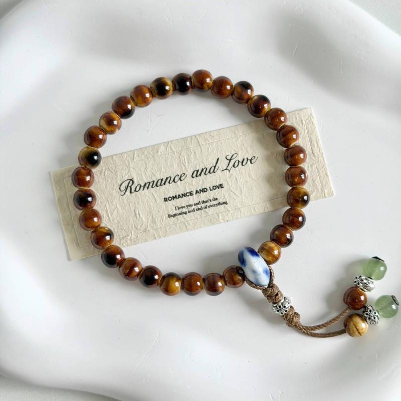 Boho Keramik Perlen Armband für Damen Zartrosa Rund mit Marmor Quadratischen Perlen, Elastisches Dehnbares Design für den Alltag & Geschenk