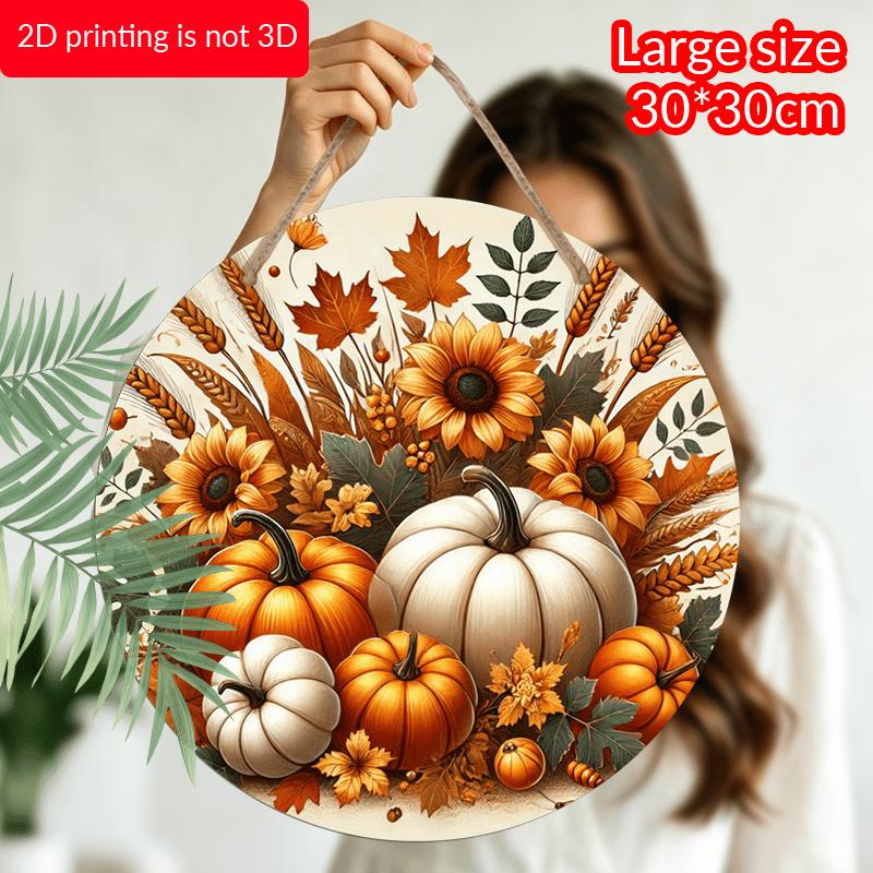 2D Flat, 1pc Round Aluminum Hanging Sign, Rustic Farmhouse Metal Wall Decor - Autumn Harvest Pumpkin & Fall Signs, Seasonal Plaque Suitable for Home