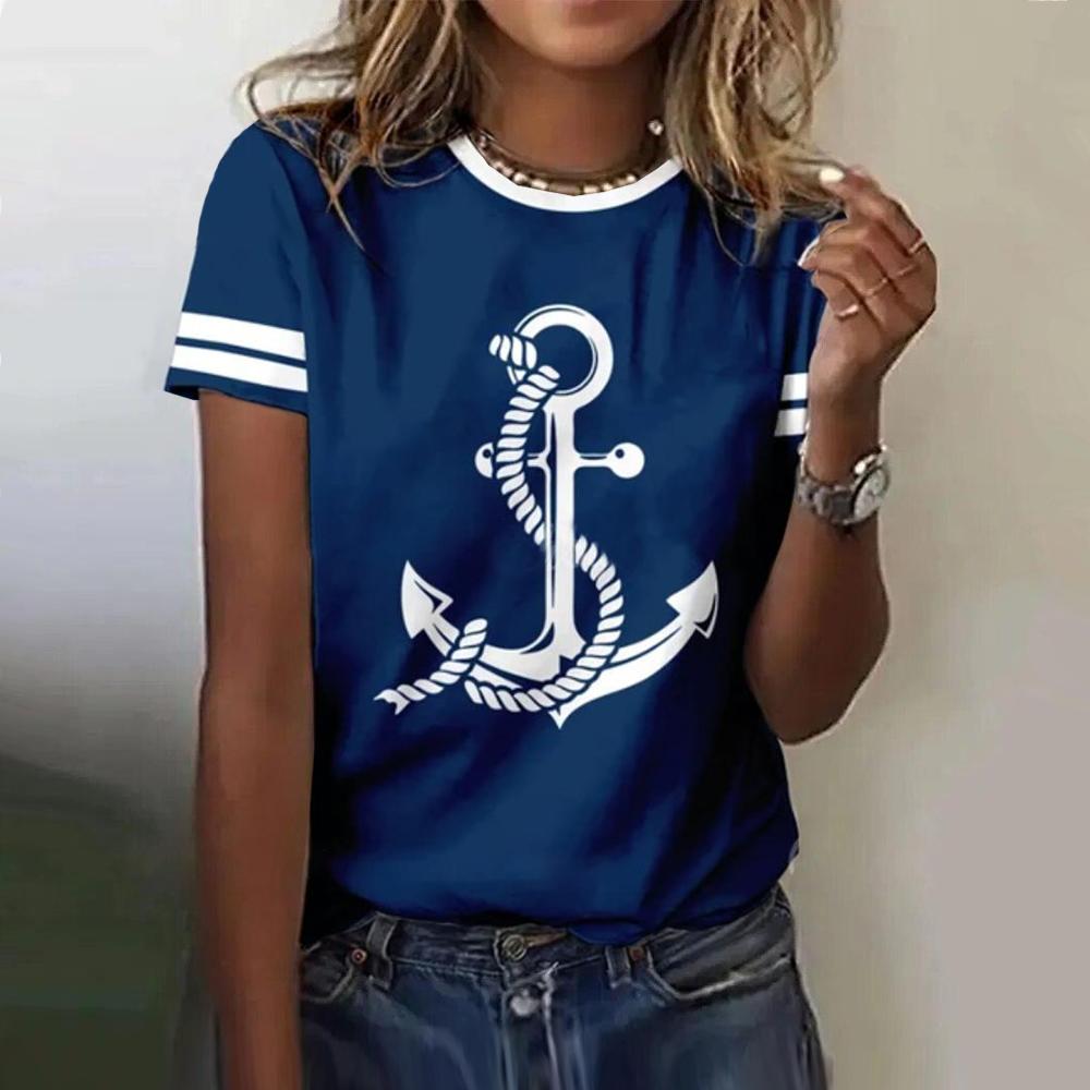 Summer Boat Anchor 3D Print Women's T-Shirts Women Casual Short Sleeve T Shirt Fashion O-Neck Tees Harajuku Tops Female Clothing