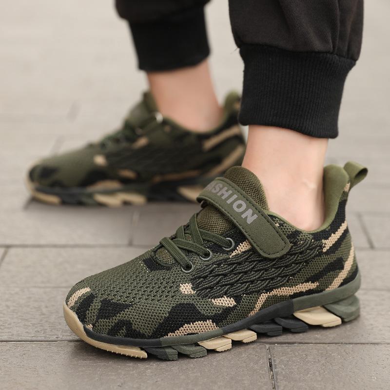 New style boys' military camouflage sneakers, new children's shoes, mesh sneakers, medium and large sizes, with Velcro straps, running shoes, casual