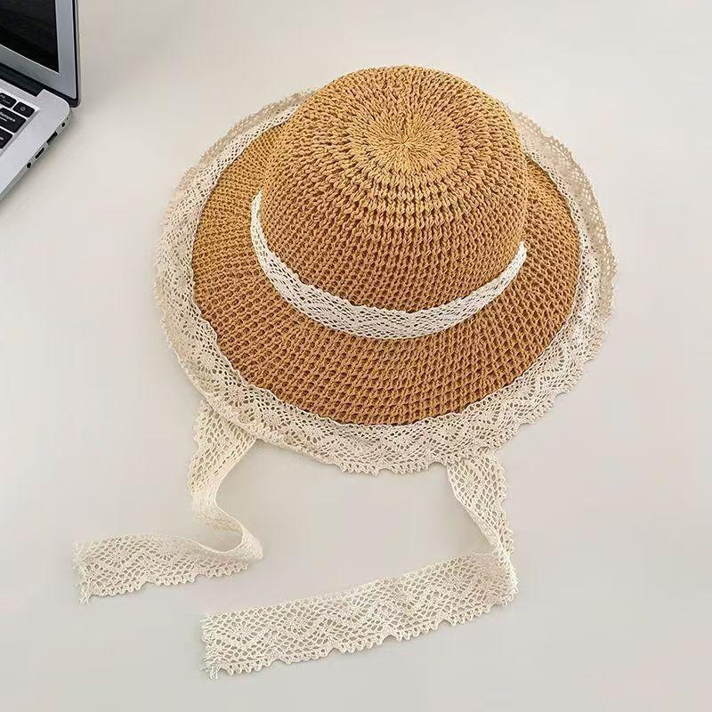 

Органзовий капелюх з перлами, Жіночий 2025 Літо Новий Капелюх від сонця з великими полями, Пляжний капелюх від сонця