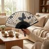 Wooden Handle Hand Fold Fan Vintage Classical Dance Fan Summer Cooling Bamboo Fan  Dance Props