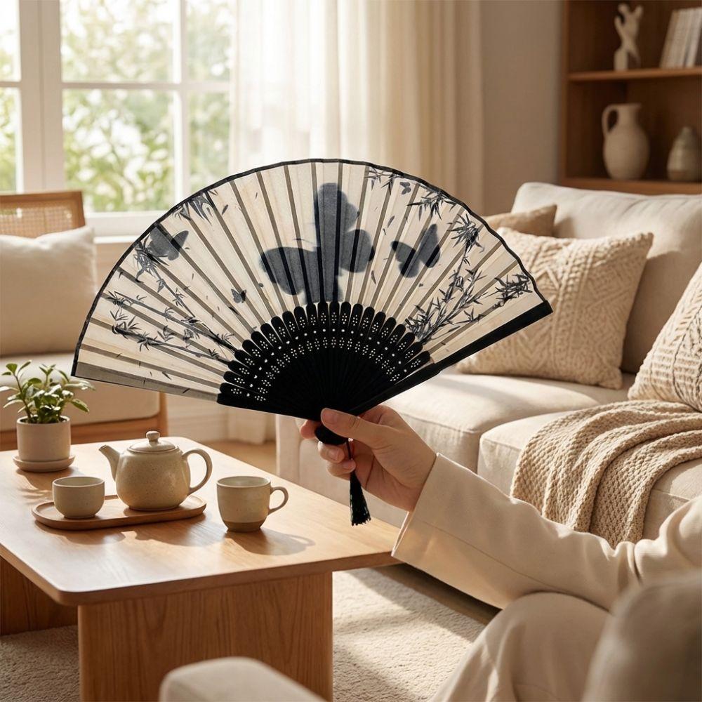 Wooden Handle Hand Fold Fan Vintage Classical Dance Fan Summer Cooling Bamboo Fan Dance Props