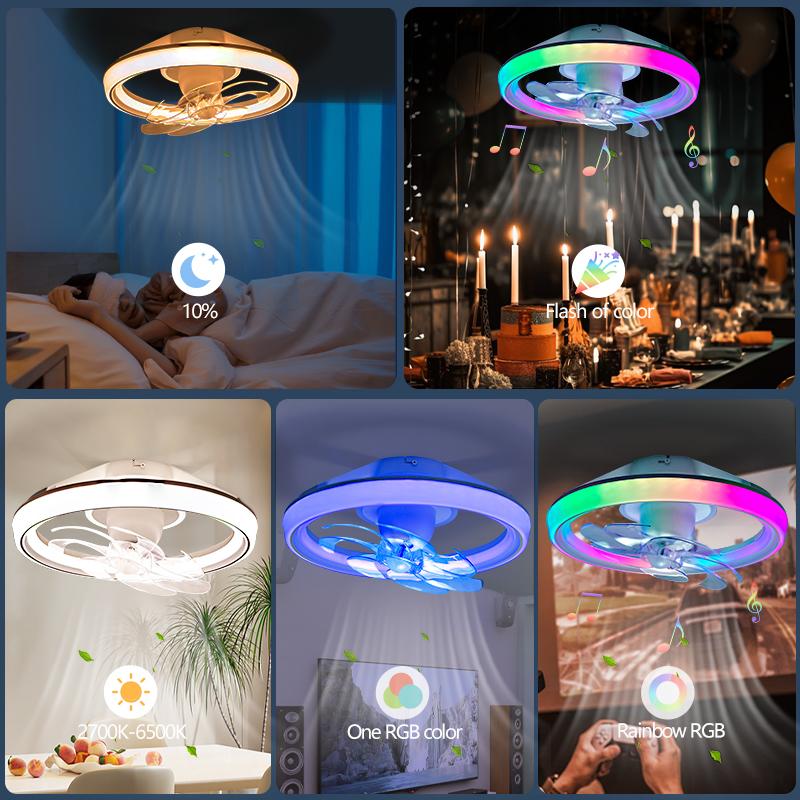 Smart LED Ceiling Fan With Light 7-blade Oscillating Fan Light APP Remote Control Ceiling Lamp Fan 6 Levels of Wind Speed