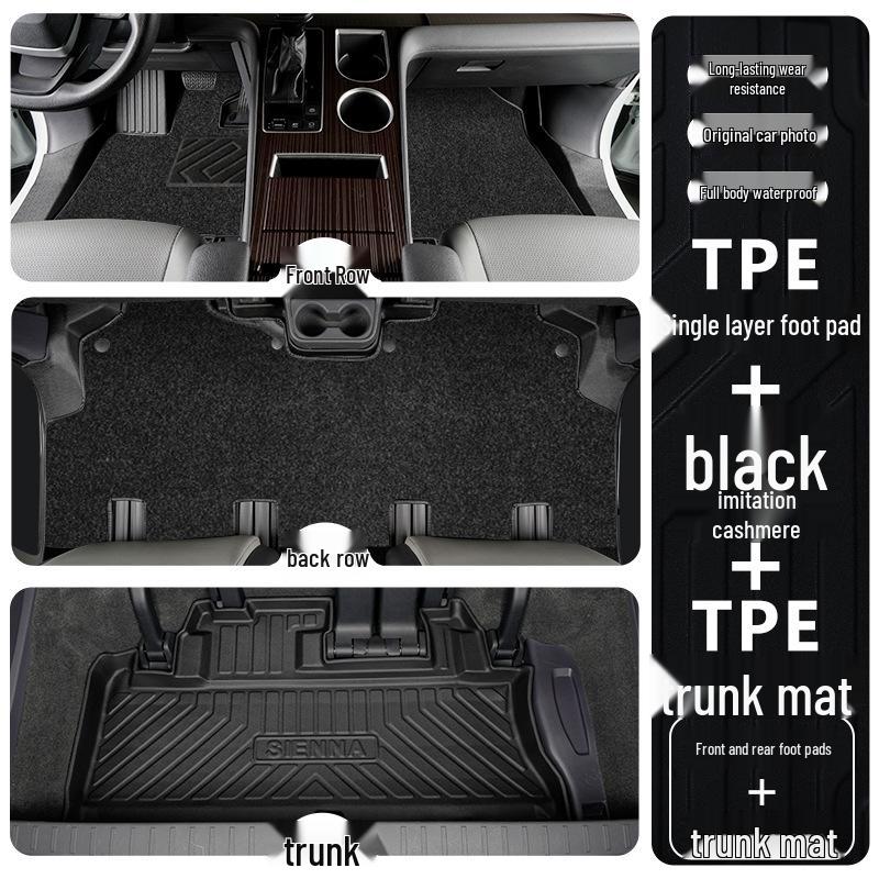 Toyota Sienna TPE Floor Mats for 7-Seater Models (2021-2025), Front Two Rows, Full Coverage.