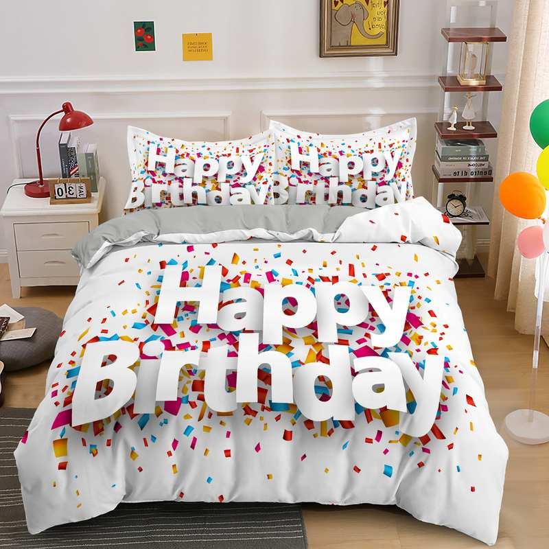Happy Birthday Duvet Cover King Queen Size 2 3PCS Polyester Bedding Set For Kids Boys Girls Cartoon Party Gift