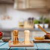 GORGECRAFT Bamboo Salt & Pepper Mill Tray Holder for 2 Mills, Kitchen Storage, Home Decor, Multi-functional, Easy to Maintain, Burlywood,