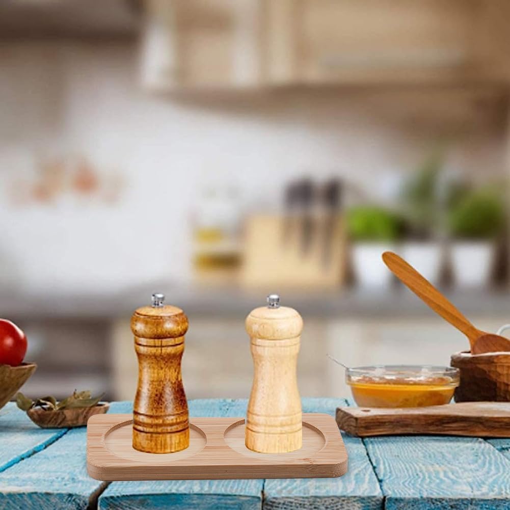 GORGECRAFT Bamboo Salt & Pepper Mill Tray Holder for 2 Mills, Kitchen Storage, Home Decor, Multi-functional, Easy To Maintain, Burlywood,