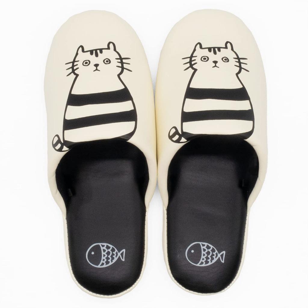 Okamura LOVECAT Cat Print Soft Slippers (White)