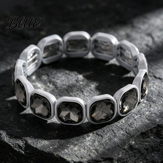 Versatile Style Bracelet Women Elastic Beaded Square-Cut Rhinestone Design Shiny