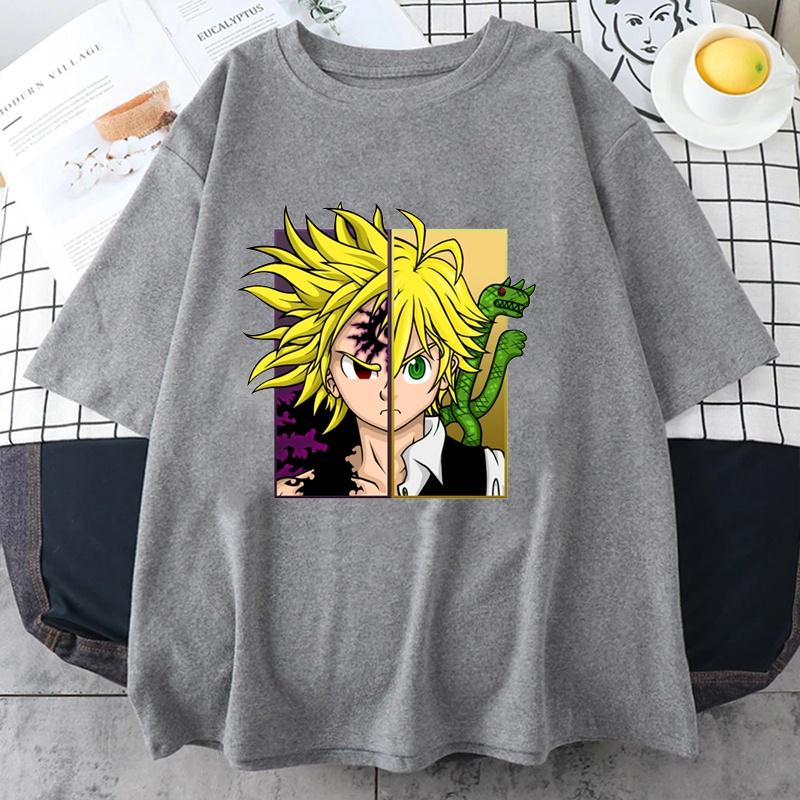 New Anime Meliodas Graphic Print T Shirt Crew Neck Short Sleeve Fashion Streetwear Harajuku Anime T Shirt Tops